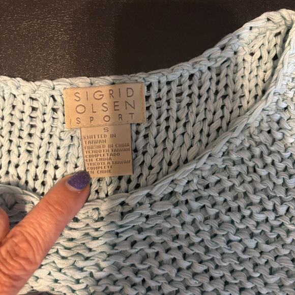 Sigrid Olsen Sport Womens Small Scoop Neck Sleeveless Knit Tank Top aqua Blue - Picture 5 of 6